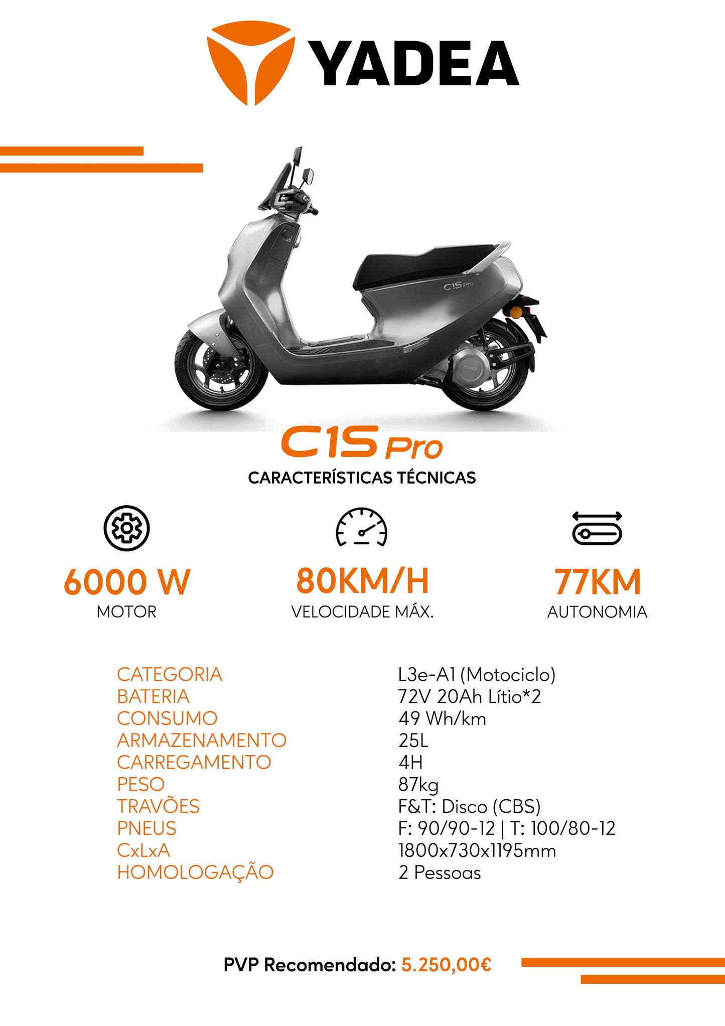 Scooter Elétrica YADEA C1S PRO