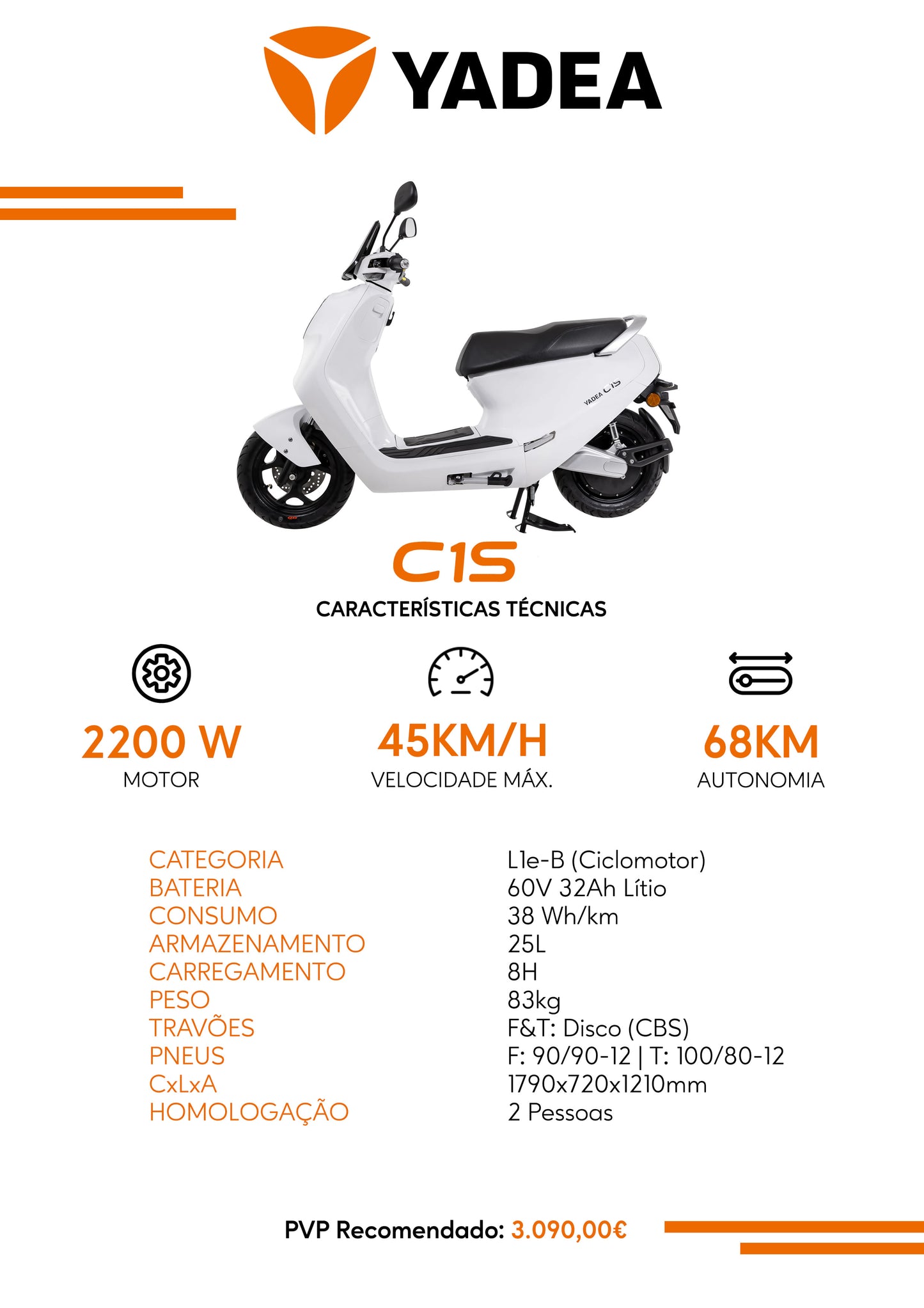 Scooter Elétrica YADEA C1S