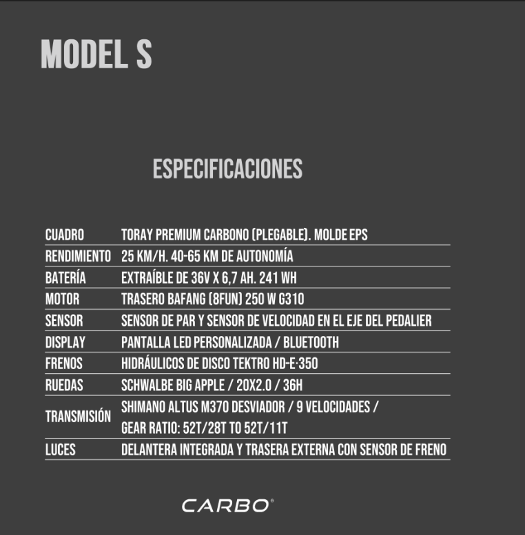 Bicicleta Elétrica CARBO S
