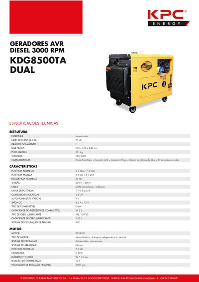 Gerador Ribe KDG8500TA DUAL | INSONORIZADO Monofásico / Trifásico