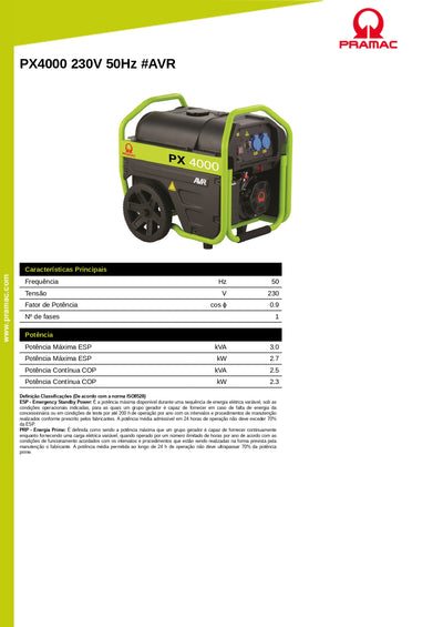 Gerador Gasolina PRAMAC PX4000 2700W