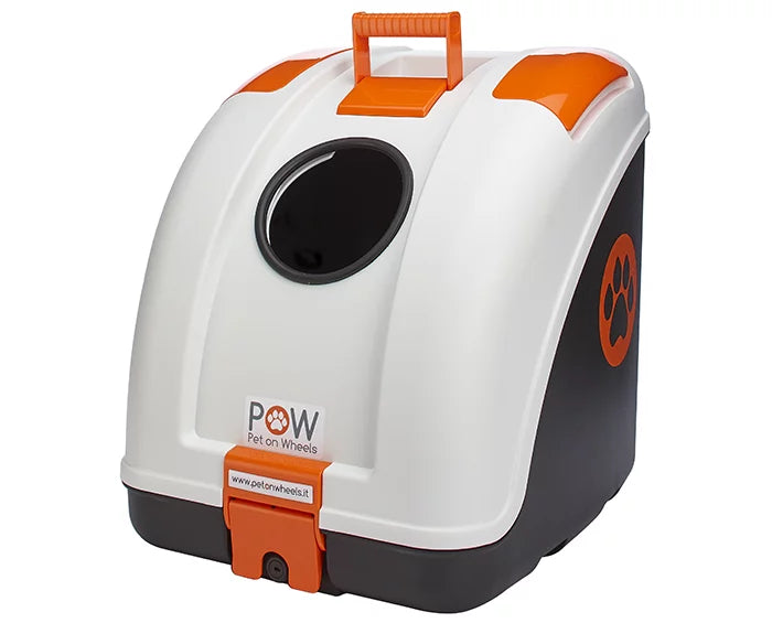 Transportador para Animais POW Pet on Wheels Base Preta / Topo Branco / Pegas Laranjas
